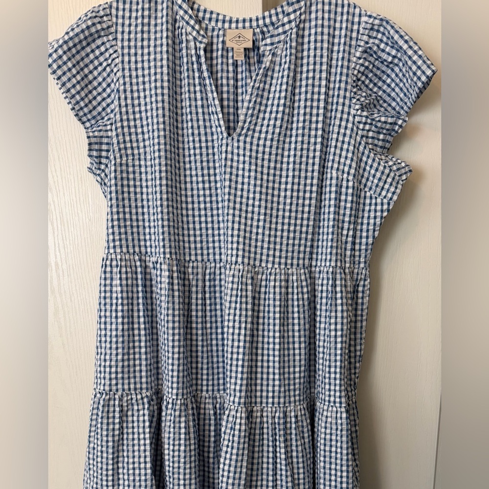 St. John's Bay Blue and White Gingham High-Low Dress EUC